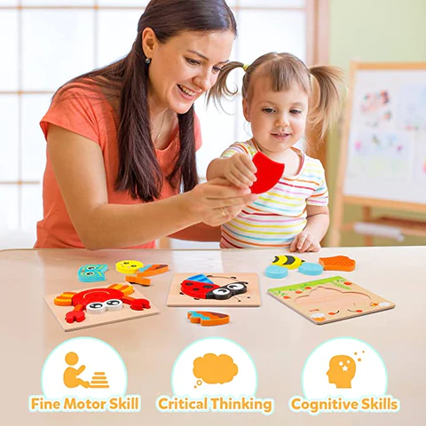 Lernpuzzle aus Holz für Kleinkinder – EntdeckerSet Montessori (1+1 GRATIS)
