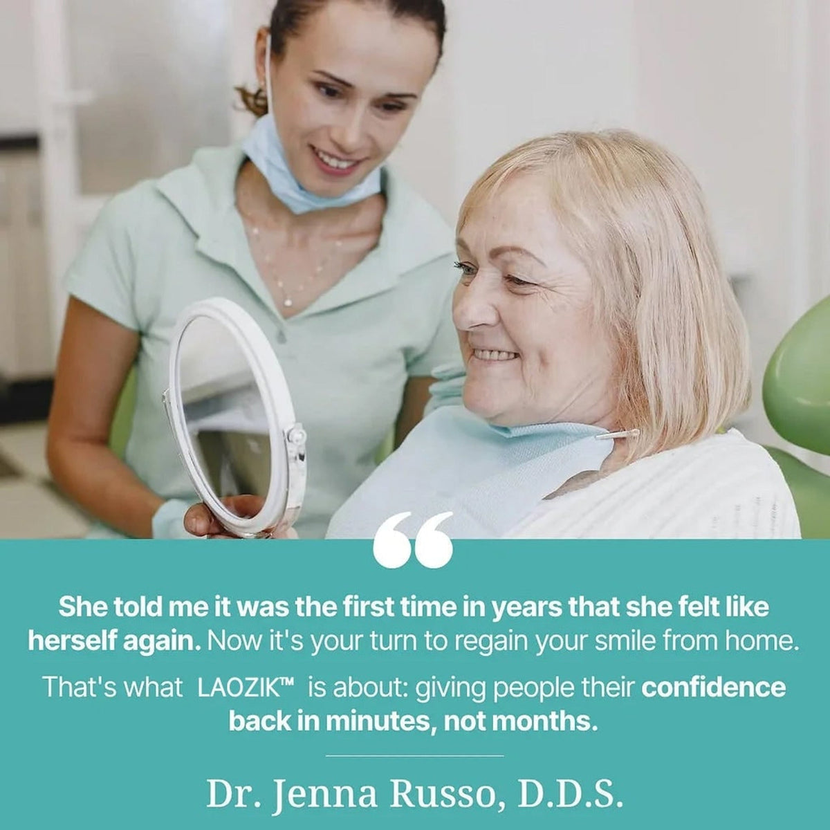 Herausnehmbares Vollbogen-Prothesen-Set in einer Detailansicht bei einer Patientin
