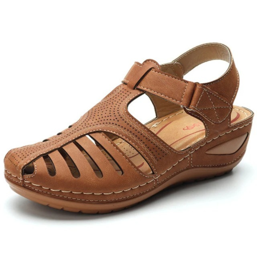 Braune römische Sandalen, Leder, Damen, bequem, Sommerschuhe, modisch, Freizeit.