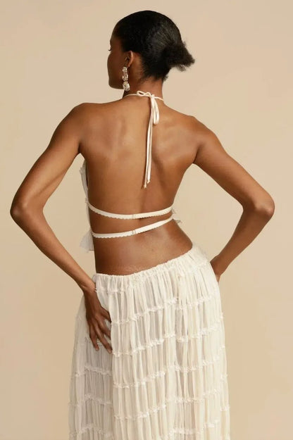 Trendige Damen Sommer-Zweiteiler mit Haltertop & Maxirock – Lorena