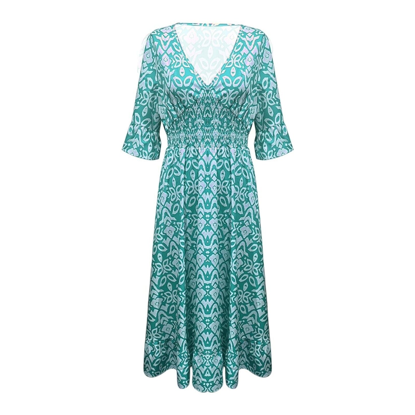 Lange Blumenkleid mit V-Ausschnitt – Liora