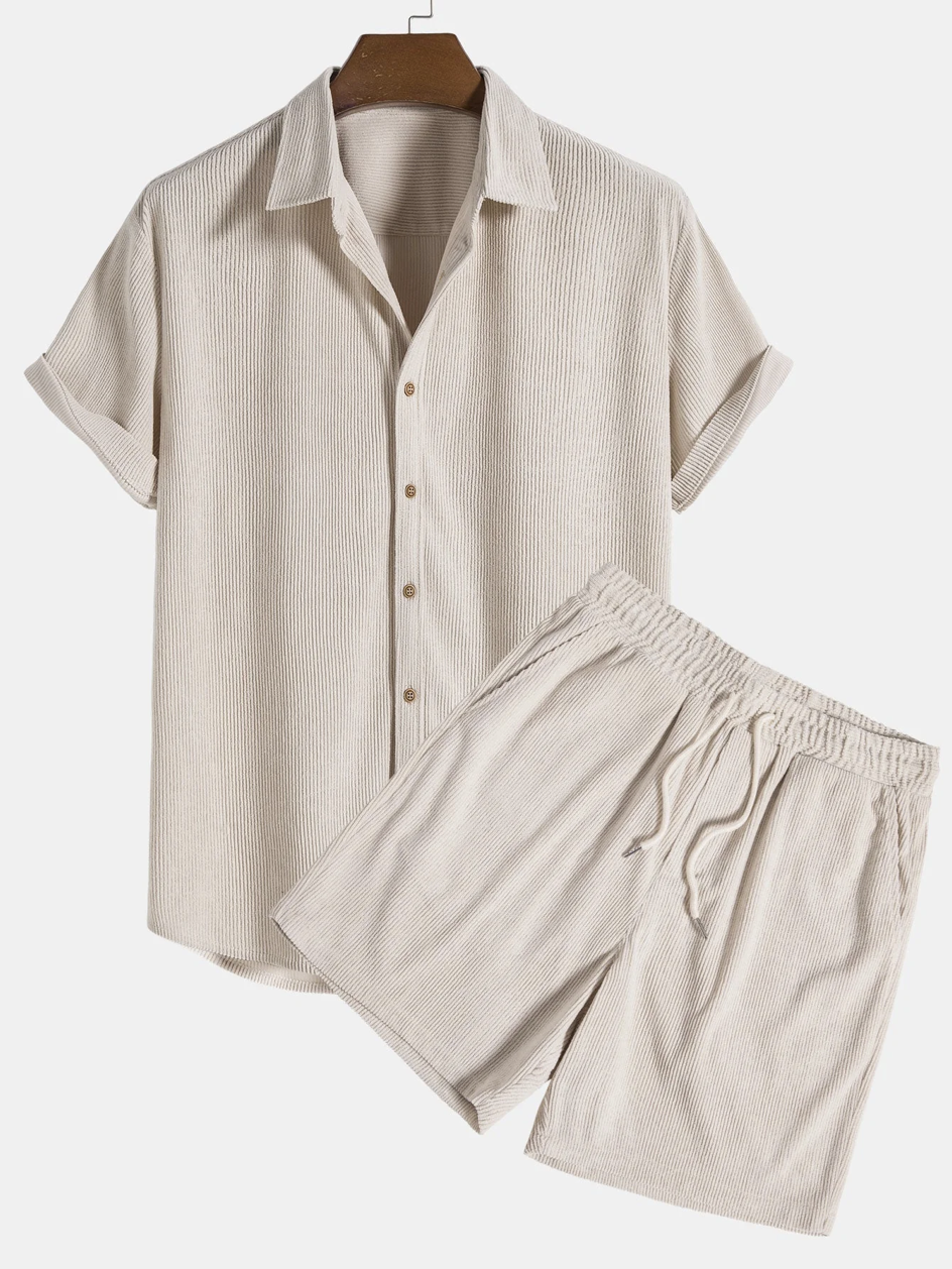 Stylisches Herren Sommer-Set mit Hemd und Cord-Shorts - SommerKern
