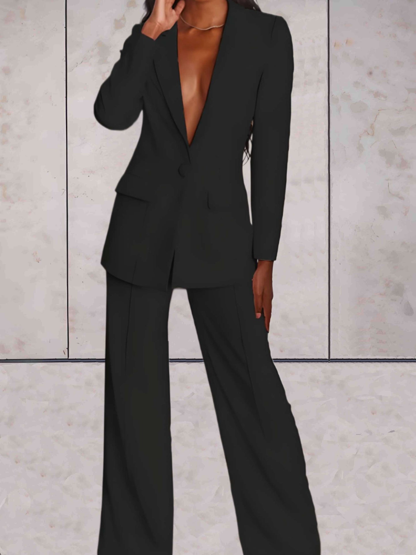 Damen Herbst-Zweiteiler mit Blazer & Weitbein-Hose – Emilia