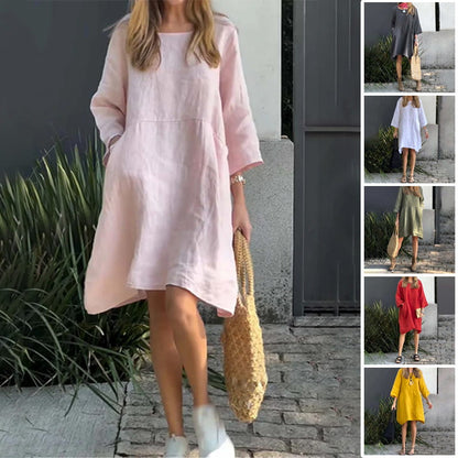Herbstliches Kleid mit lockerer Passform & praktischer Tasche – Malia