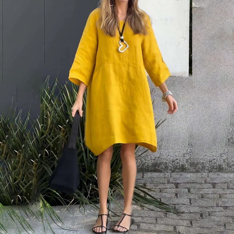Herbstliches Kleid mit lockerer Passform & praktischer Tasche – Malia