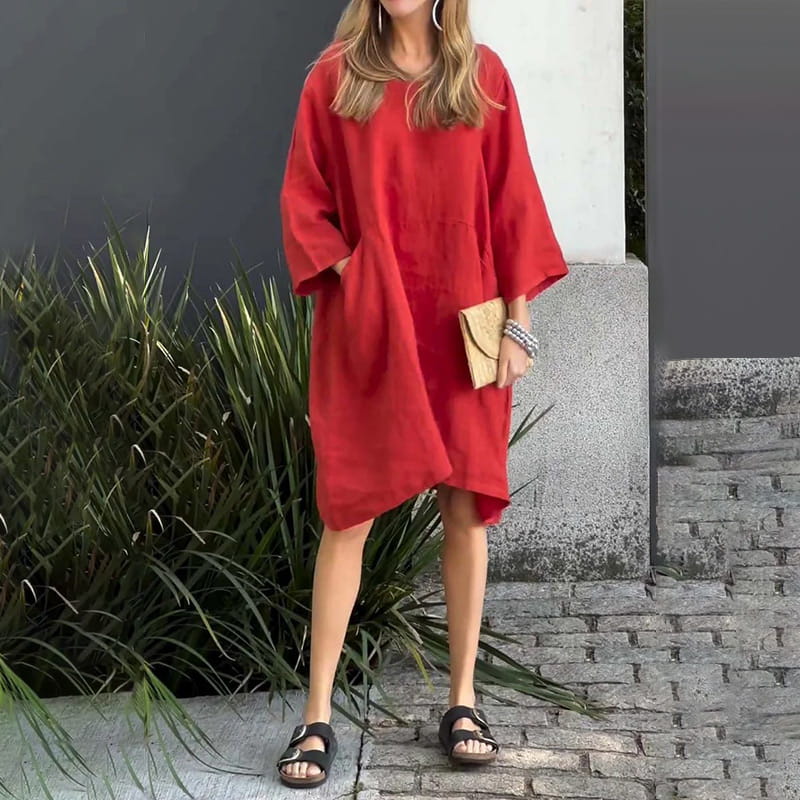 Herbstliches Kleid mit lockerer Passform & praktischer Tasche – Malia