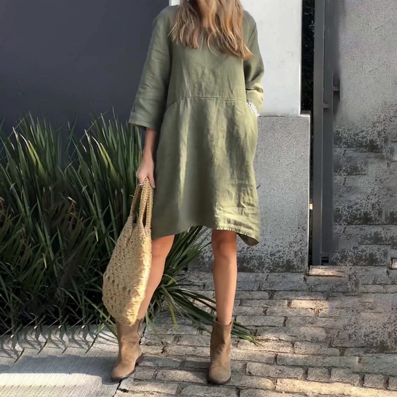 Herbstliches Kleid mit lockerer Passform & praktischer Tasche – Malia