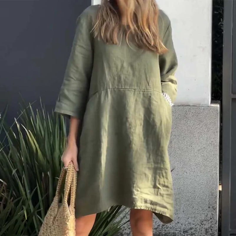 Herbstliches Kleid mit lockerer Passform & praktischer Tasche – Malia