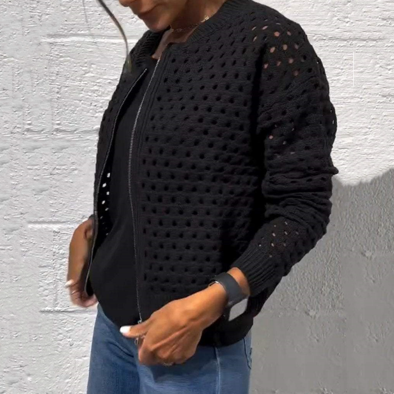 Strickjacke mit Reißverschluss & luftiger Struktur – Fenja Herbstzauber