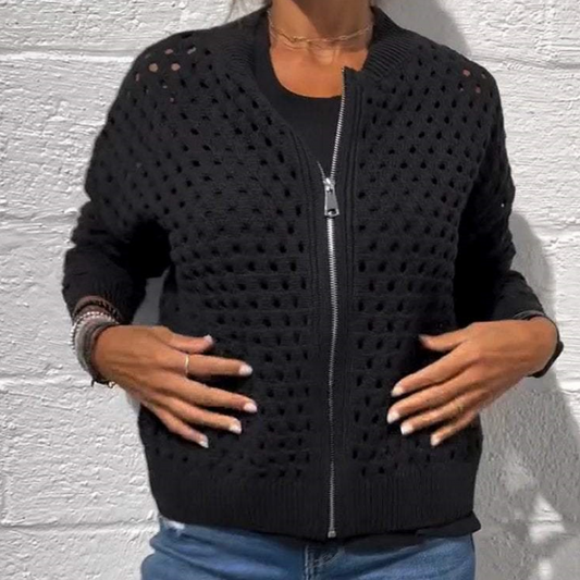 Strickjacke mit Reißverschluss & luftiger Struktur – Fenja Herbstzauber