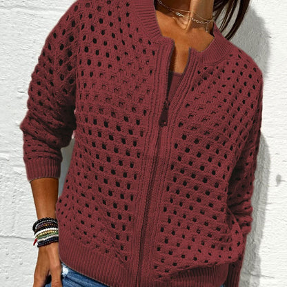 Strickjacke mit Reißverschluss & luftiger Struktur – Fenja Herbstzauber
