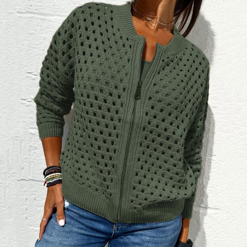 Strickjacke mit Reißverschluss & luftiger Struktur – Fenja Herbstzauber