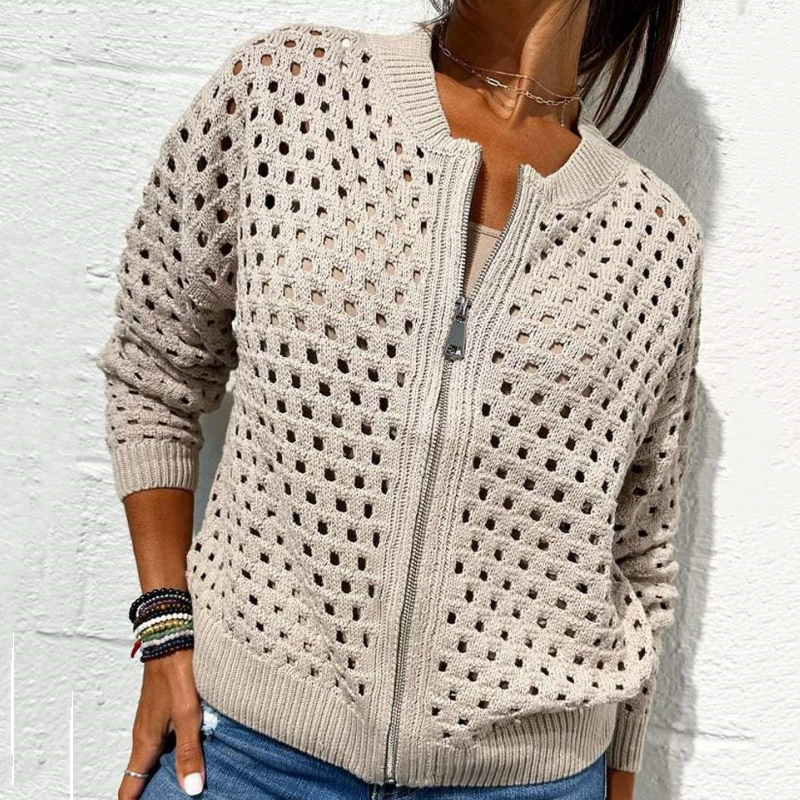 Strickjacke mit Reißverschluss & luftiger Struktur – Fenja Herbstzauber