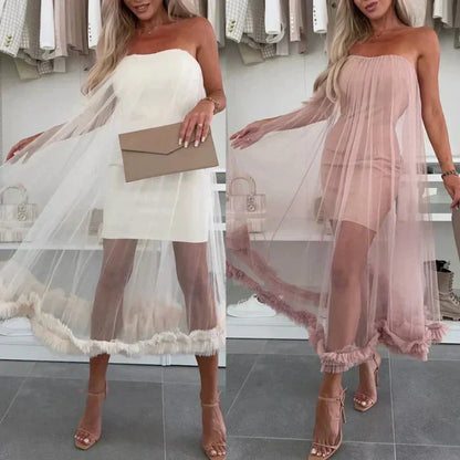 Schulterfreies Tüllkleid mit Volants – Nea