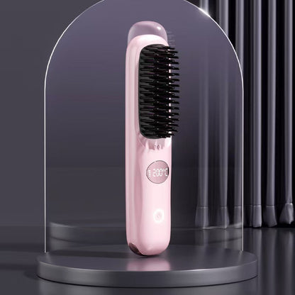 Stylingbürste in rosa mit rundem Display und Touch-Taste, detail