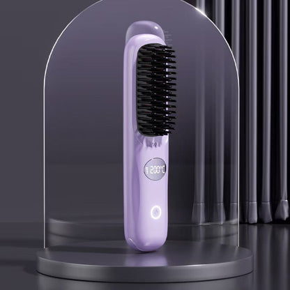 Stylingbürste in flieder mit rundem Display und Touch-Taste, detail