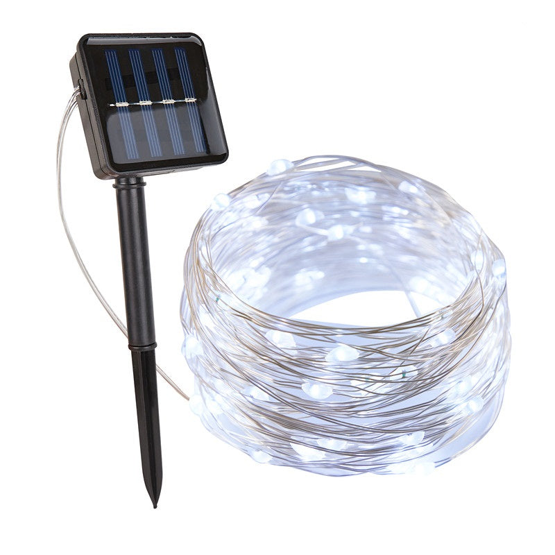 Solarbetriebene LED-Lichterkette, weiß, für Außenbereich, energiesparend, wetterfest.