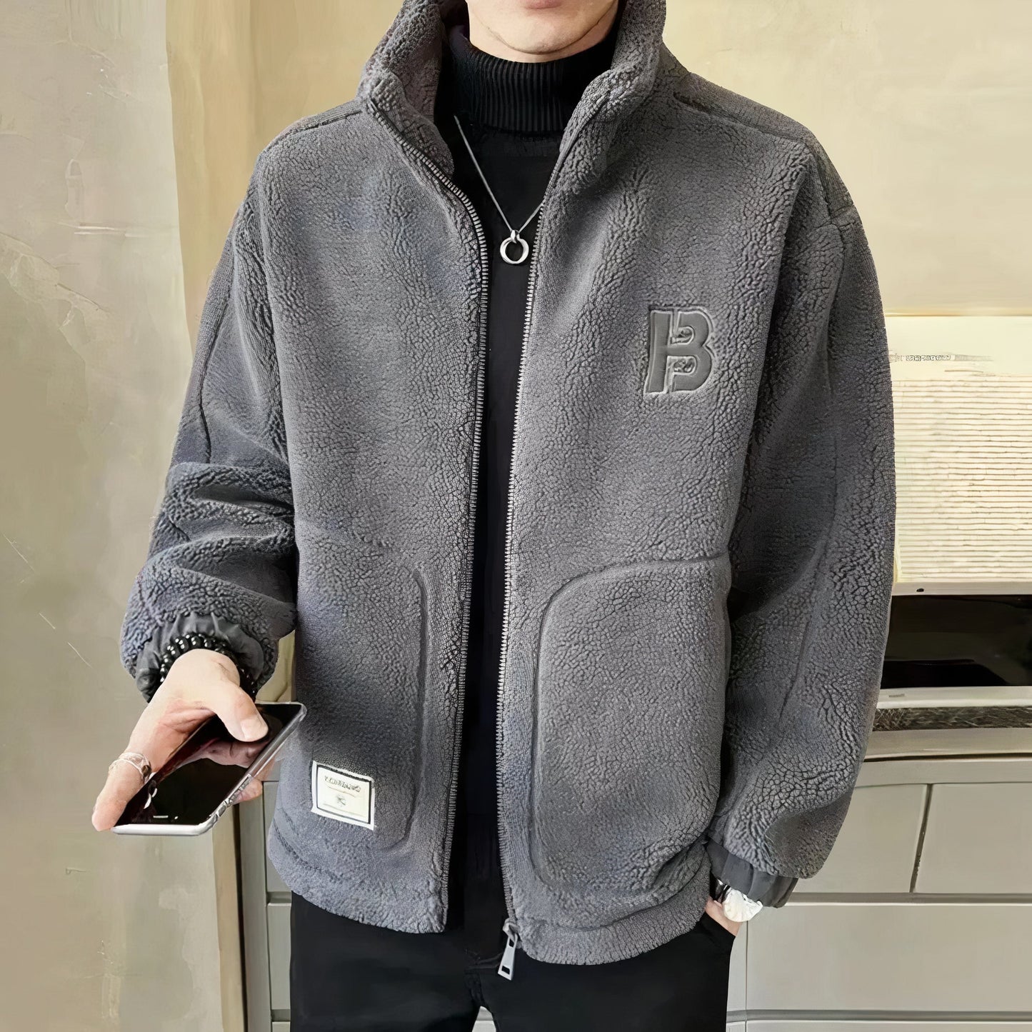 Herren Fleece-Jacke mit hohem Kragen – Mailand