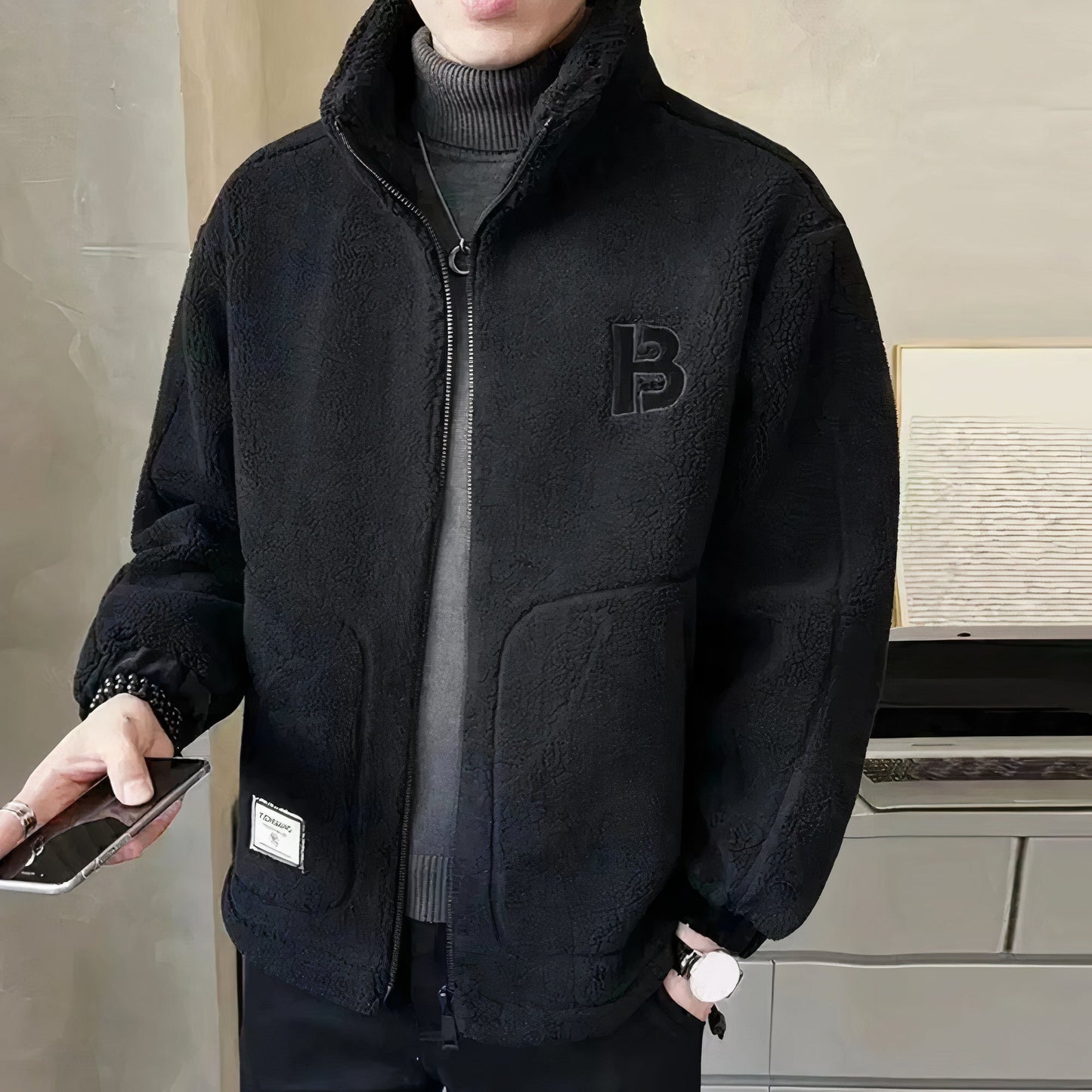 Herren Fleece-Jacke mit hohem Kragen – Mailand