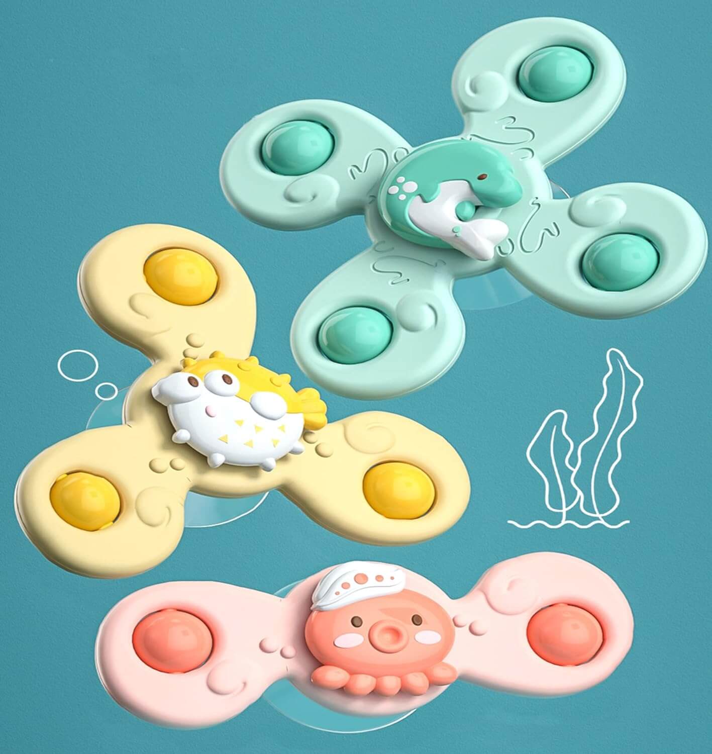 Farbenfrohes Baby-Drehrädchen mit Saugnapf – DrehSpaß Mini