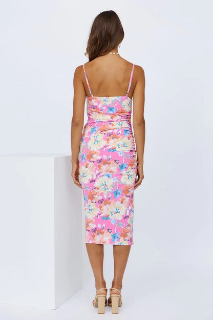 Midi Sommerkleid mit Blumenmuster und Schlitz – Soléa