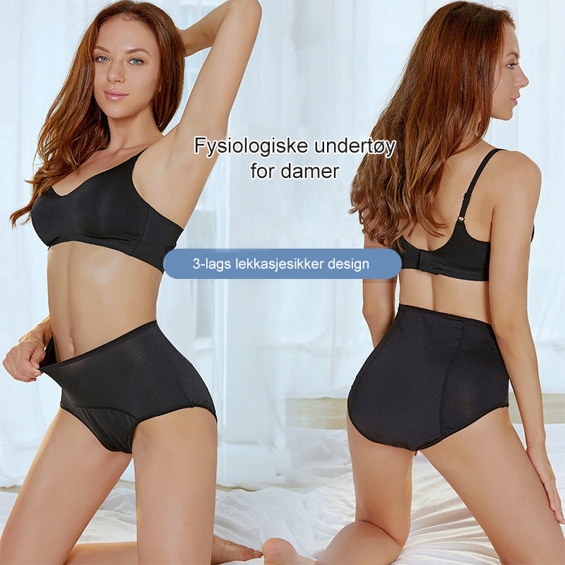 Zwei Ansichten einer Frau in schwarzem Slip und Bustier, vorne mit gedehntem Bund und von hinten. 1