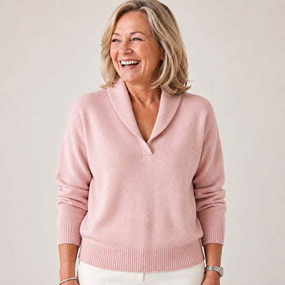 Weicher Damenpullover in Rosa mit Schalkragen und langen Ärmeln, Seitenansicht