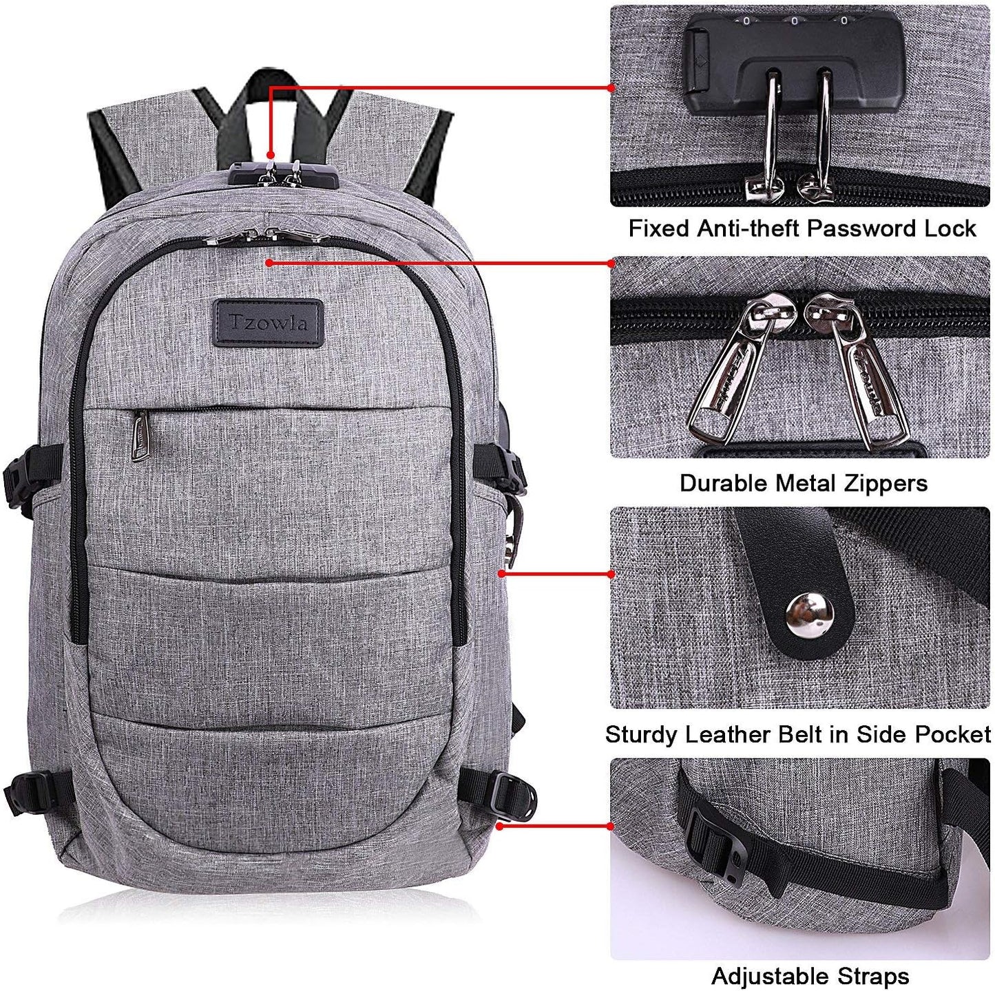 Extra großer Anti-Diebstahl Laptop- und Reiserucksack mit USB-Anschluss – 30–50L