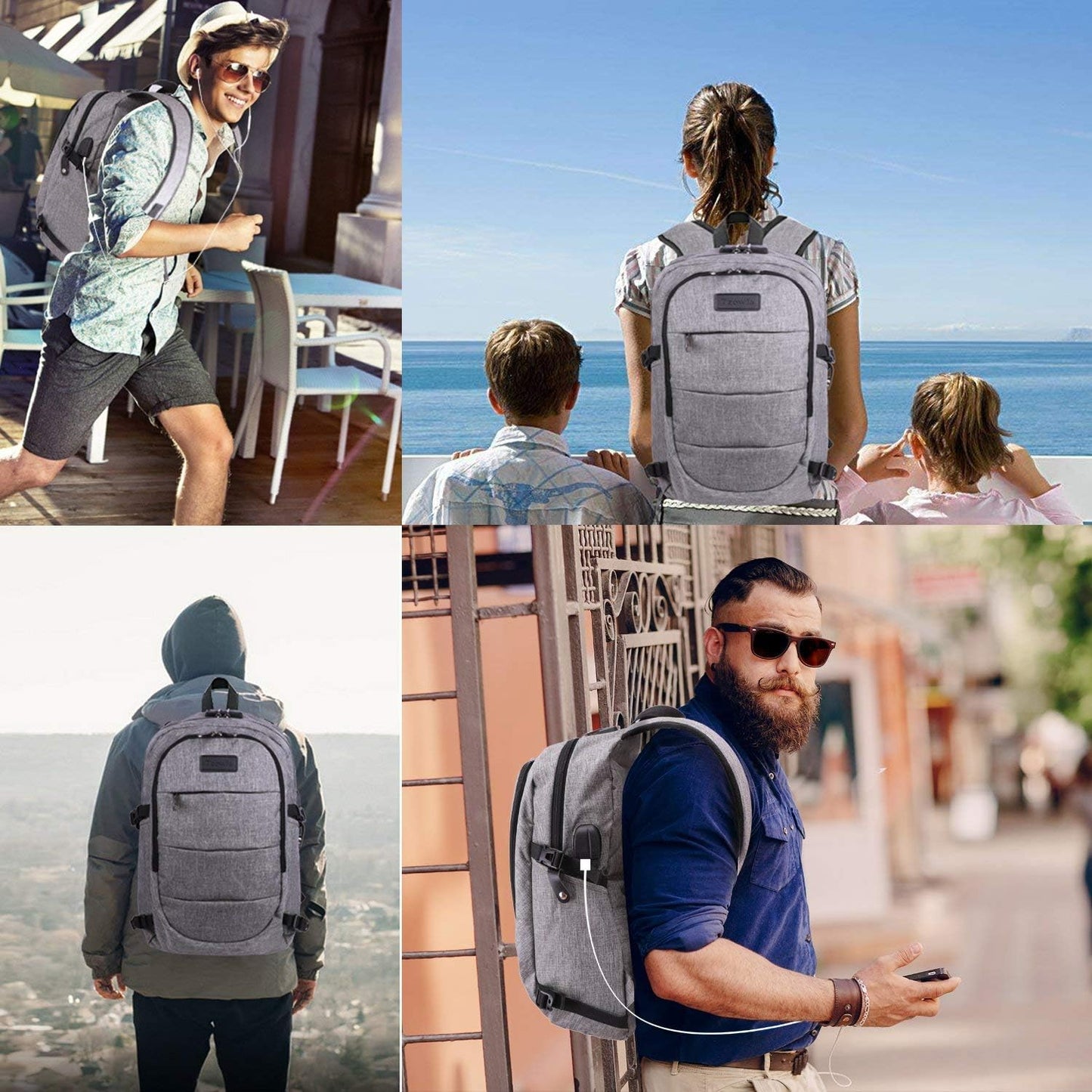 Extra großer Anti-Diebstahl Laptop- und Reiserucksack mit USB-Anschluss – 30–50L