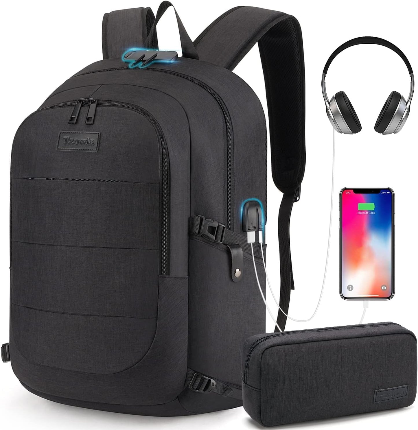 Extra großer Anti-Diebstahl Laptop- und Reiserucksack mit USB-Anschluss – 30–50L