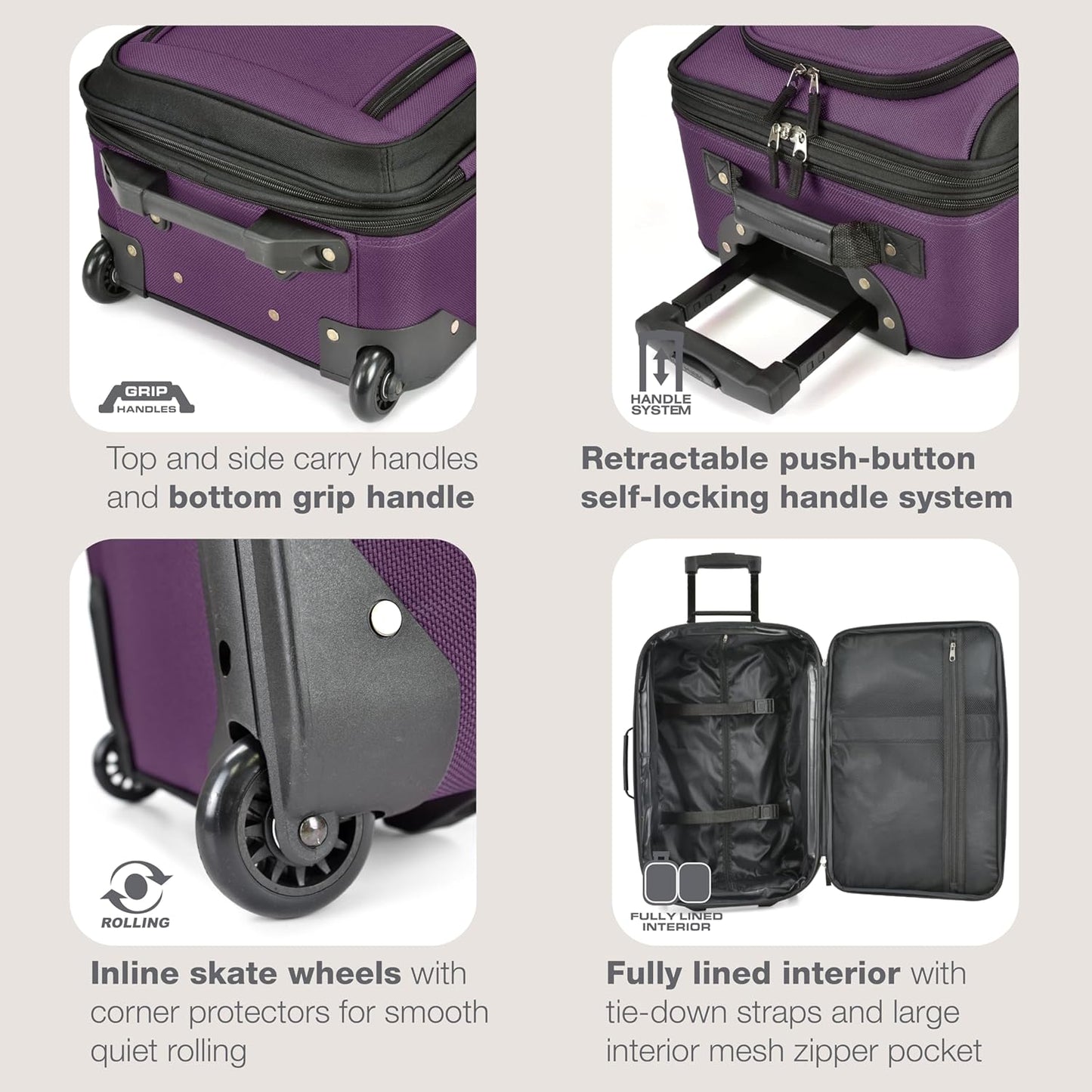 2-teiliges weiches Handgepäck-Set mit erweiterbarem Design und Skate-Rollen