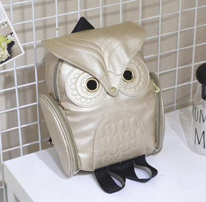 PU-Leder Rucksack mit Eulenprint für Damen – Mehrtaschen-Design