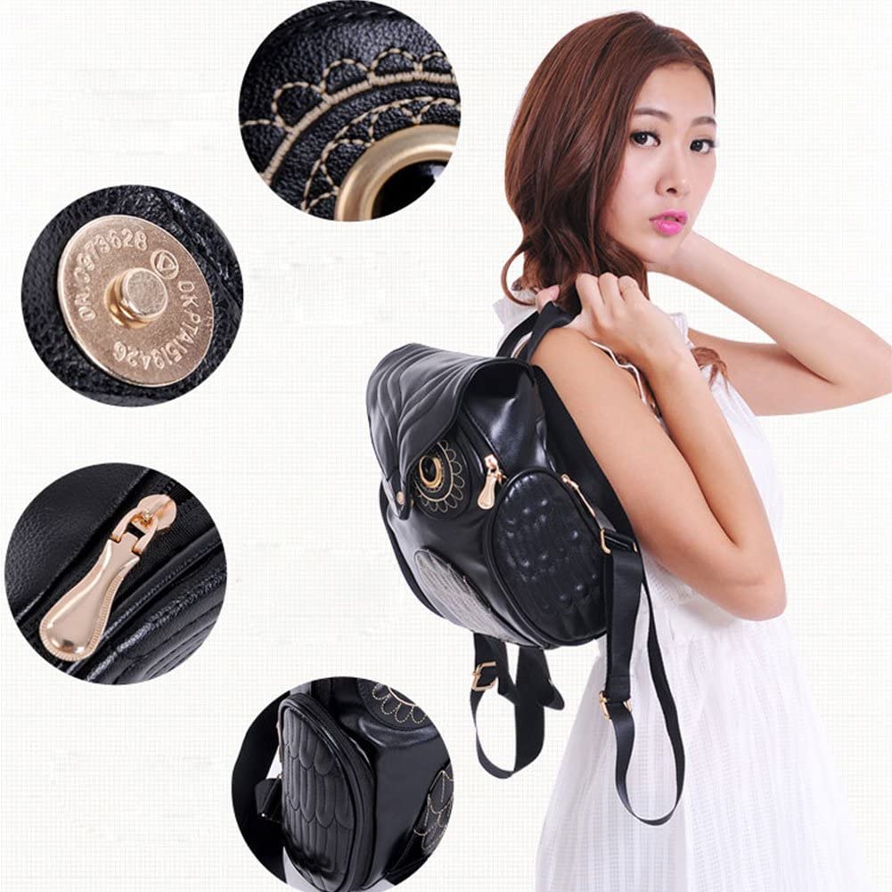 PU-Leder Rucksack mit Eulenprint für Damen – Mehrtaschen-Design