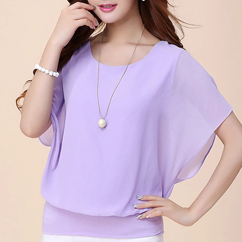 Damen Chiffon Bluse mit Rüschenärmeln – Ariana Herbstzauber