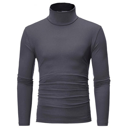 Dunkelgraues langärmeliges Shirt mit hohem Kragen, Vorderansicht freigestellt 3