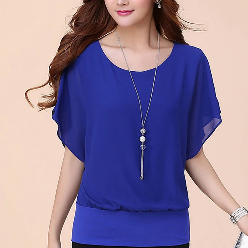 Damen Chiffon Bluse mit Rüschenärmeln – Ariana Herbstzauber