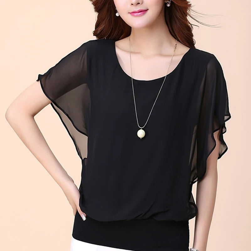 Damen Chiffon Bluse mit Rüschenärmeln – Ariana Herbstzauber