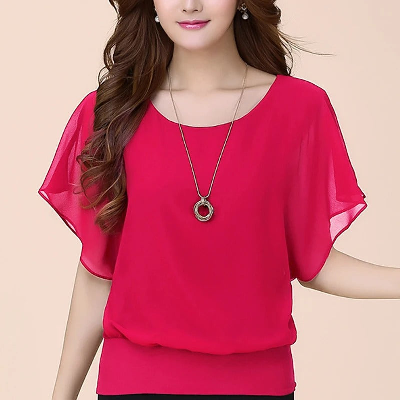 Damen Chiffon Bluse mit Rüschenärmeln – Ariana Herbstzauber