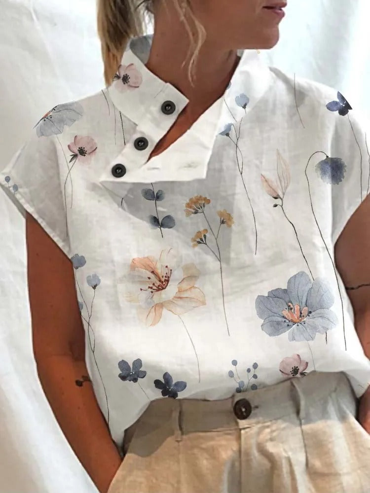 Kurzarm-Blusenshirt mit herbstlichem Print – Felicia