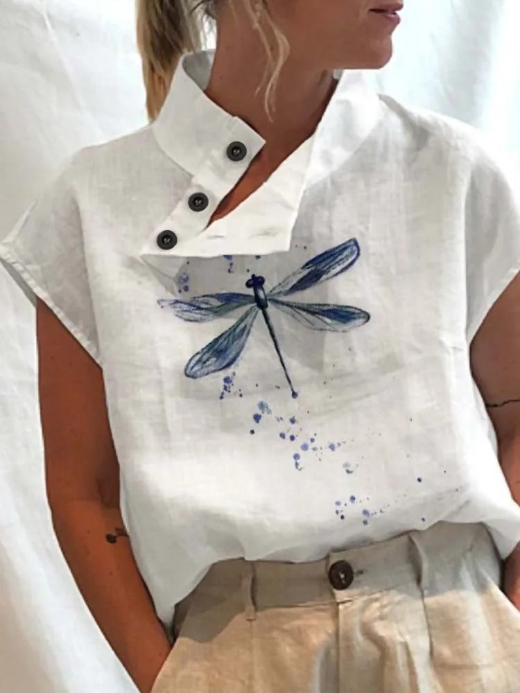 Kurzarm-Blusenshirt mit herbstlichem Print – Felicia
