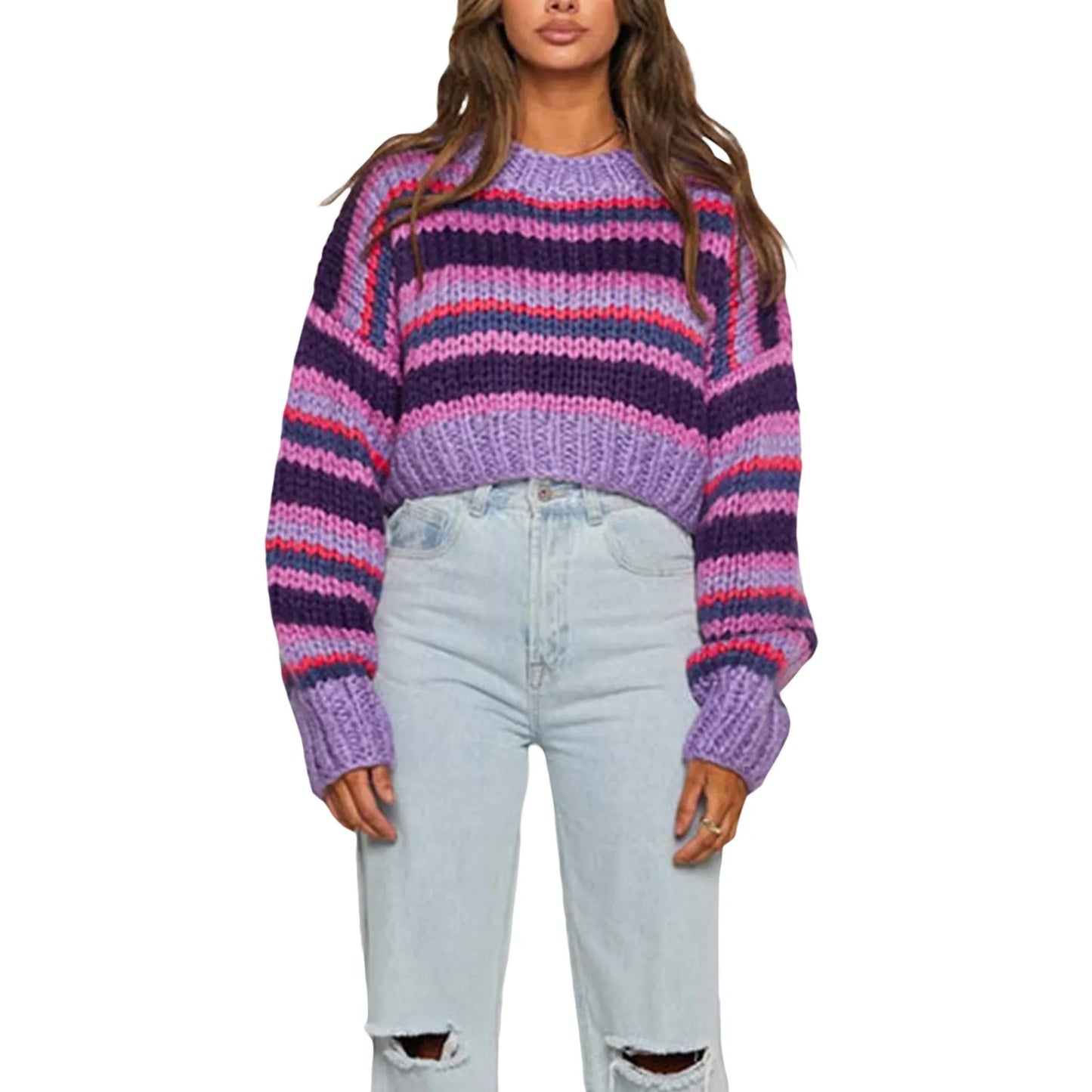 Damen Oversize Strickpullover mit Streifenmuster – Yvonne