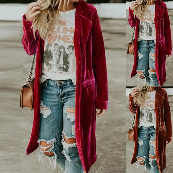 Damen Samt-Duster-Mantel – Valentina Herbstzauber