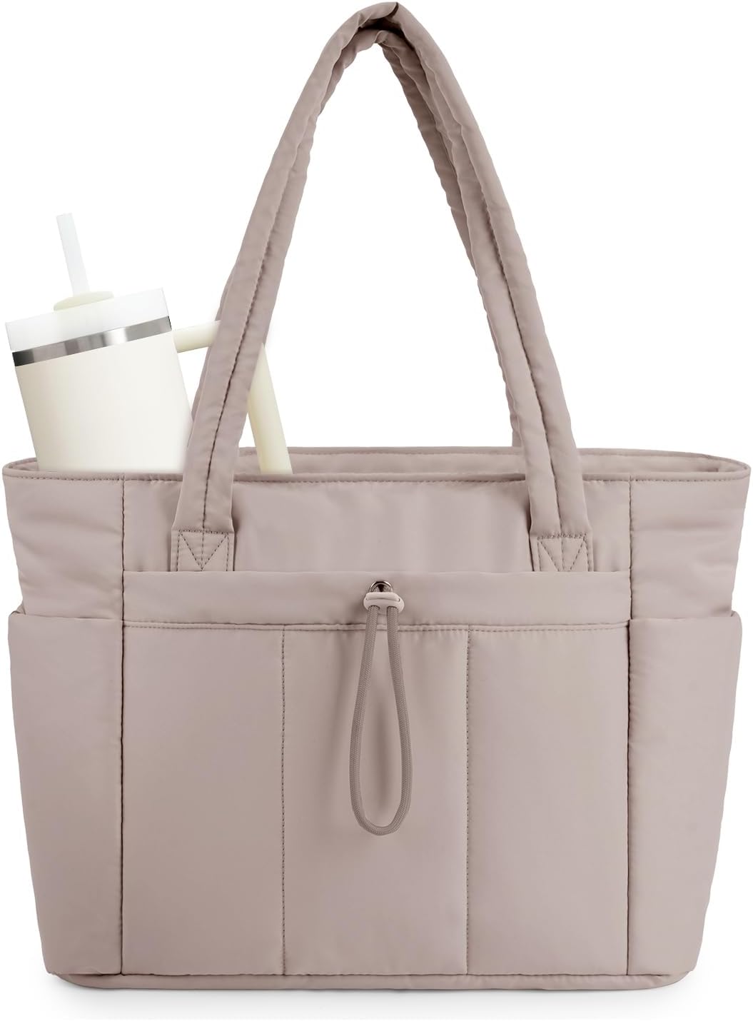 Gepolsterte Puffer Tote mit Becherhalter und Laptopfach für Reisen und Arbeit