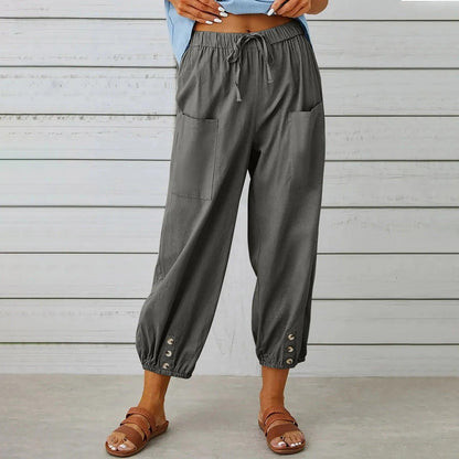 Leichte Herbst-Leinenhose mit Kordelzug & weitem Schnitt – Mira