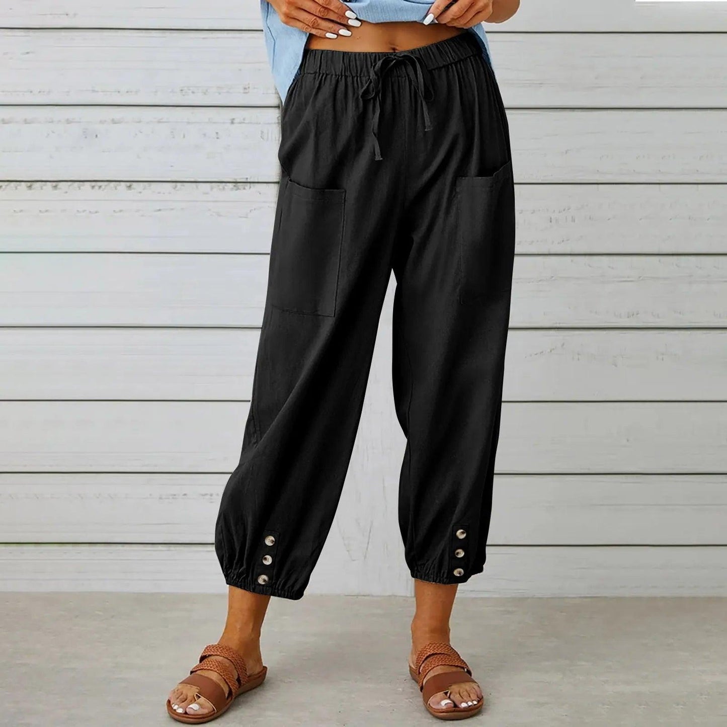 Leichte Herbst-Leinenhose mit Kordelzug & weitem Schnitt – Mira