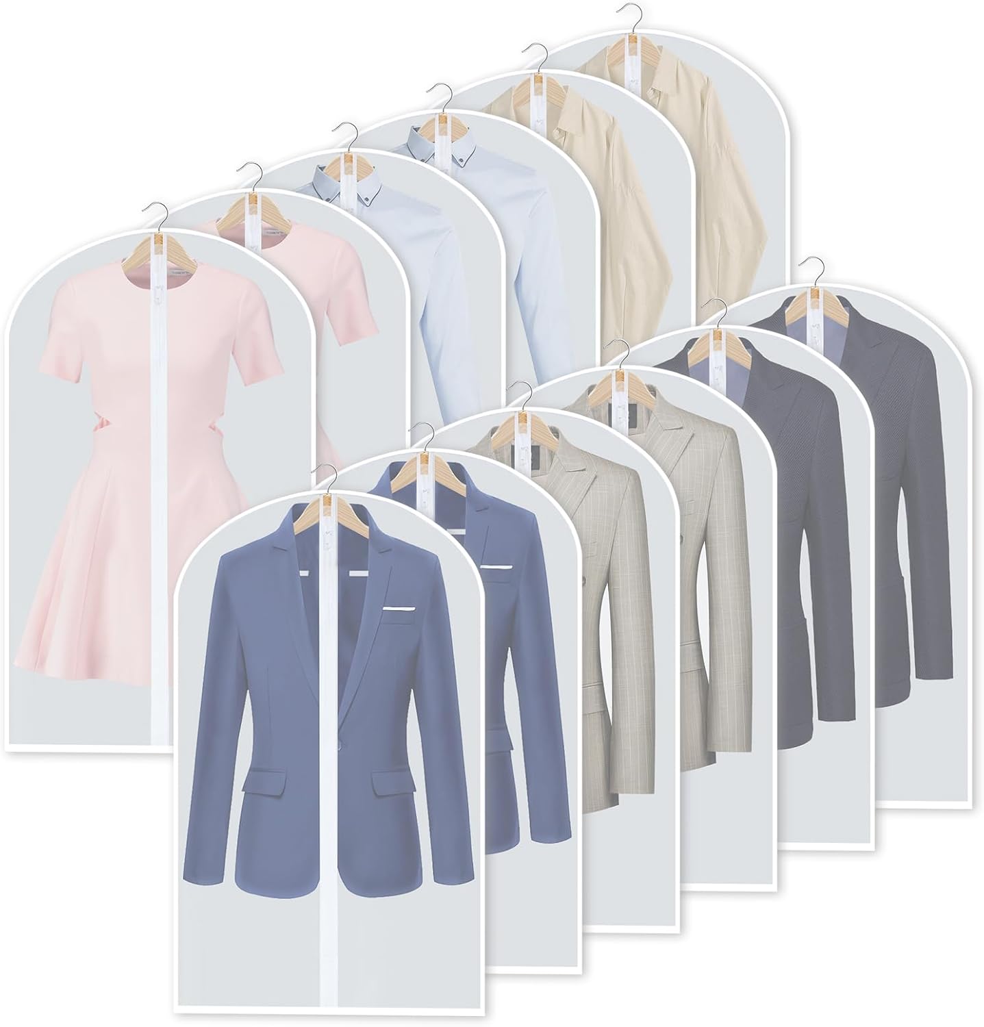 PEVA Kleidersack-Set – 12er-Pack Hängende Kleiderhüllen in 3 Größen (Kaufe 1, erhalte 1 GRATIS)